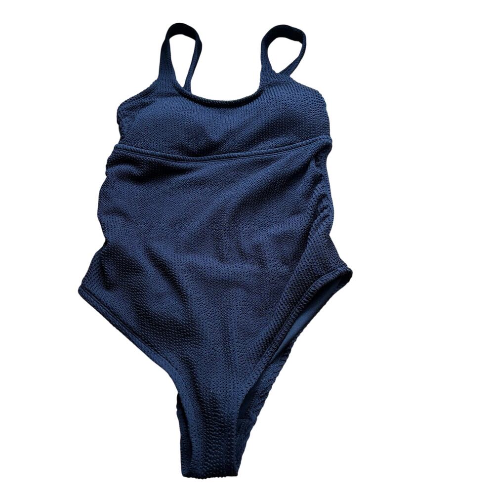 Isabel One Piece Swimsuit Maternity Small Black Seersucker Scoop Neck Textured